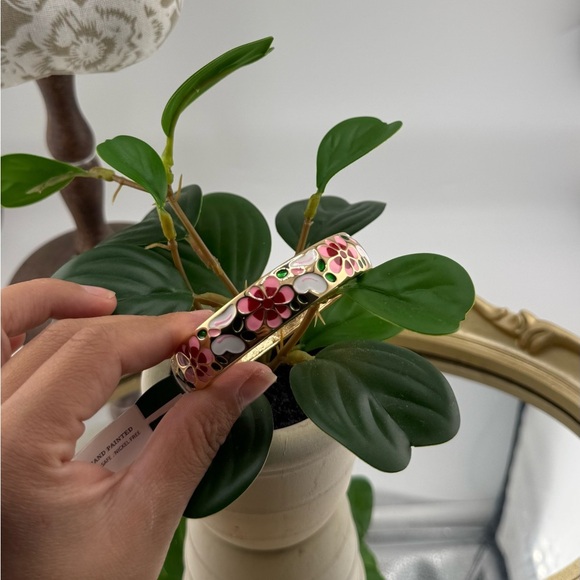 Hand Painted Floral Enamel Bangle with Gold Accents - Picture 11 of 13